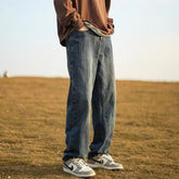 Men Jeans Vintage Blue Casual Jeans Washed Distressed Straight-Leg Pants